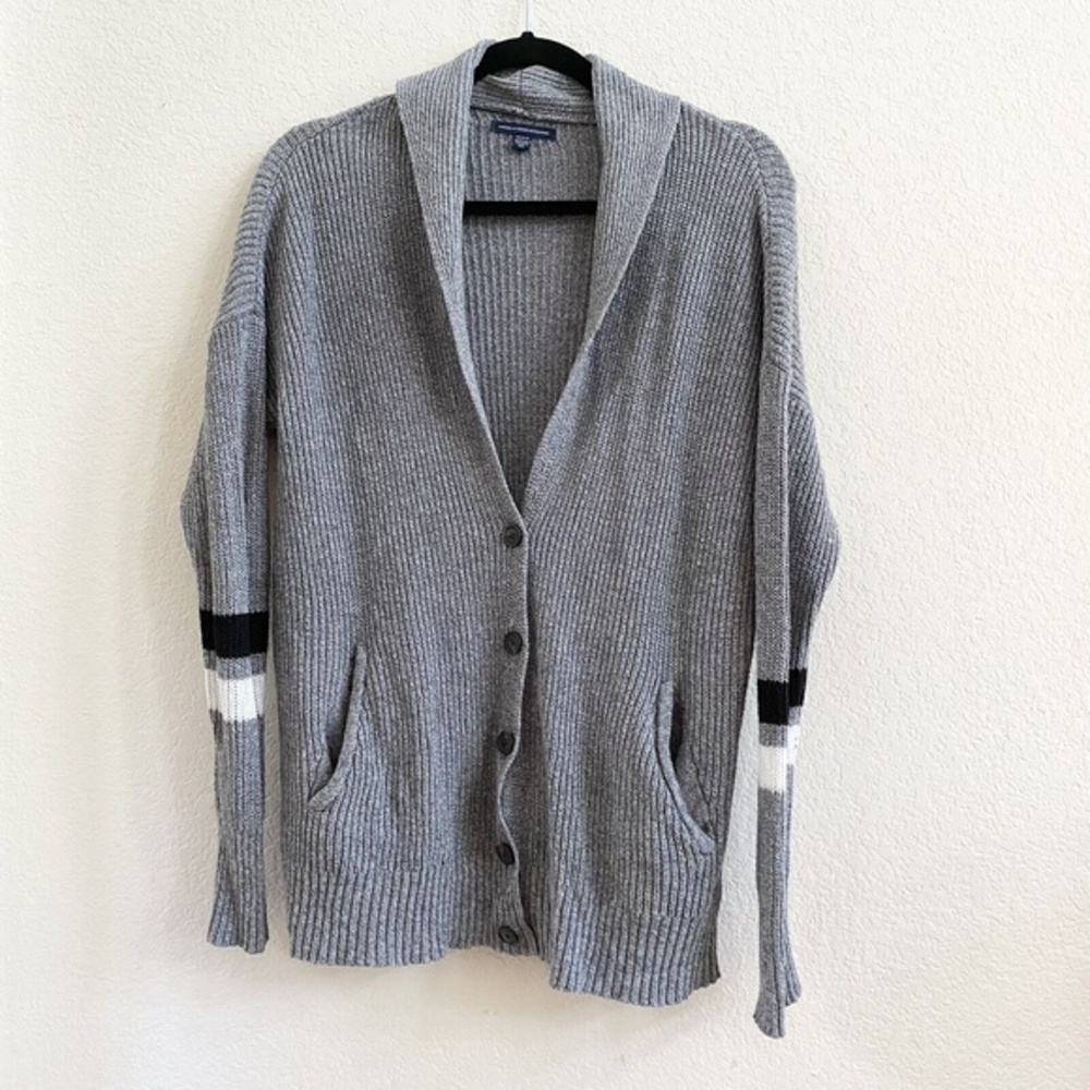 American Eagle Cotton Wool‎ Blend Grey Grandpa Sweater Lightweight Cardigan